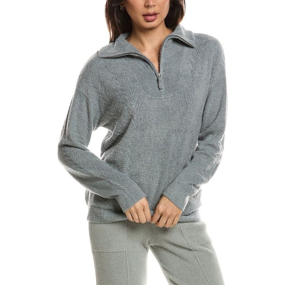 Barefoot Dreams Womens Cozychic Lite Cable 1/2-Zip Pullover, Blue